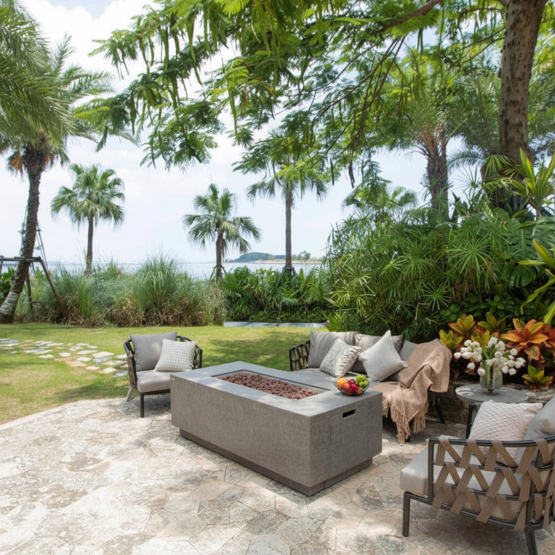 Elementi Andes Glass Fiber Reinforced Concrete Outdoor Fire Table with Propane Tank Holder