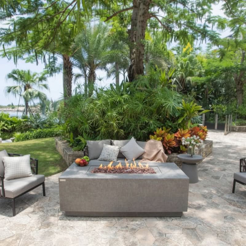 Elementi Andes Glass Fiber Reinforced Concrete Outdoor Fire Table with Propane Tank Holder