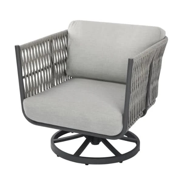 Gray swivel chair with cushioned seat and backrest on a white background