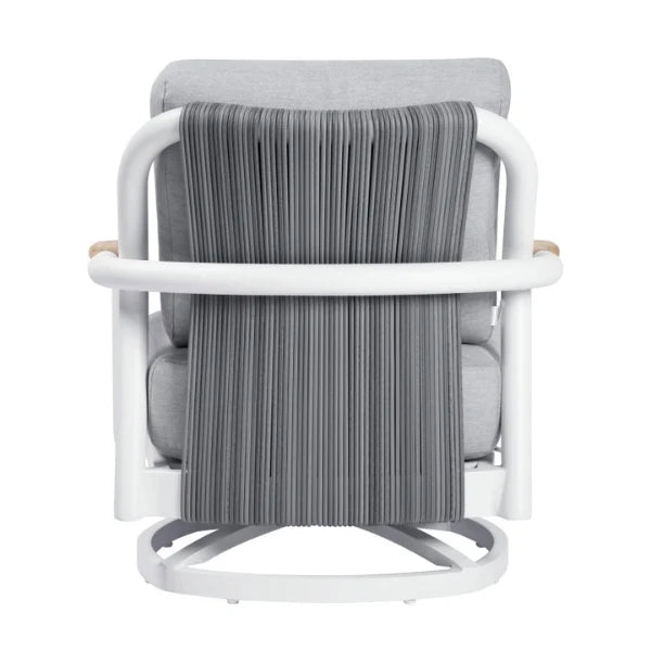 Modern chair with gray cushion and white frame on a white background