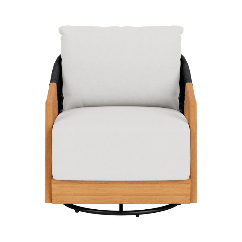 Lloyd Flanders Alpine Teak Rope Outdoor Swivel Lounge Chair
