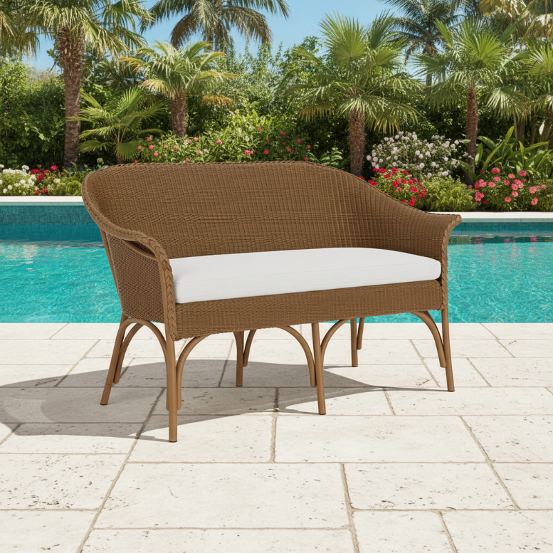 Lloyd Flanders All Seasons Wicker Aluminum Outdoor Settee with Cushion