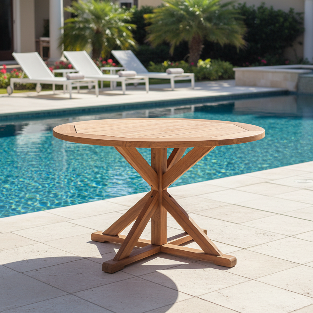 Lloyd Flanders Teak Outdoor 48" Round Cross Base Dining Table