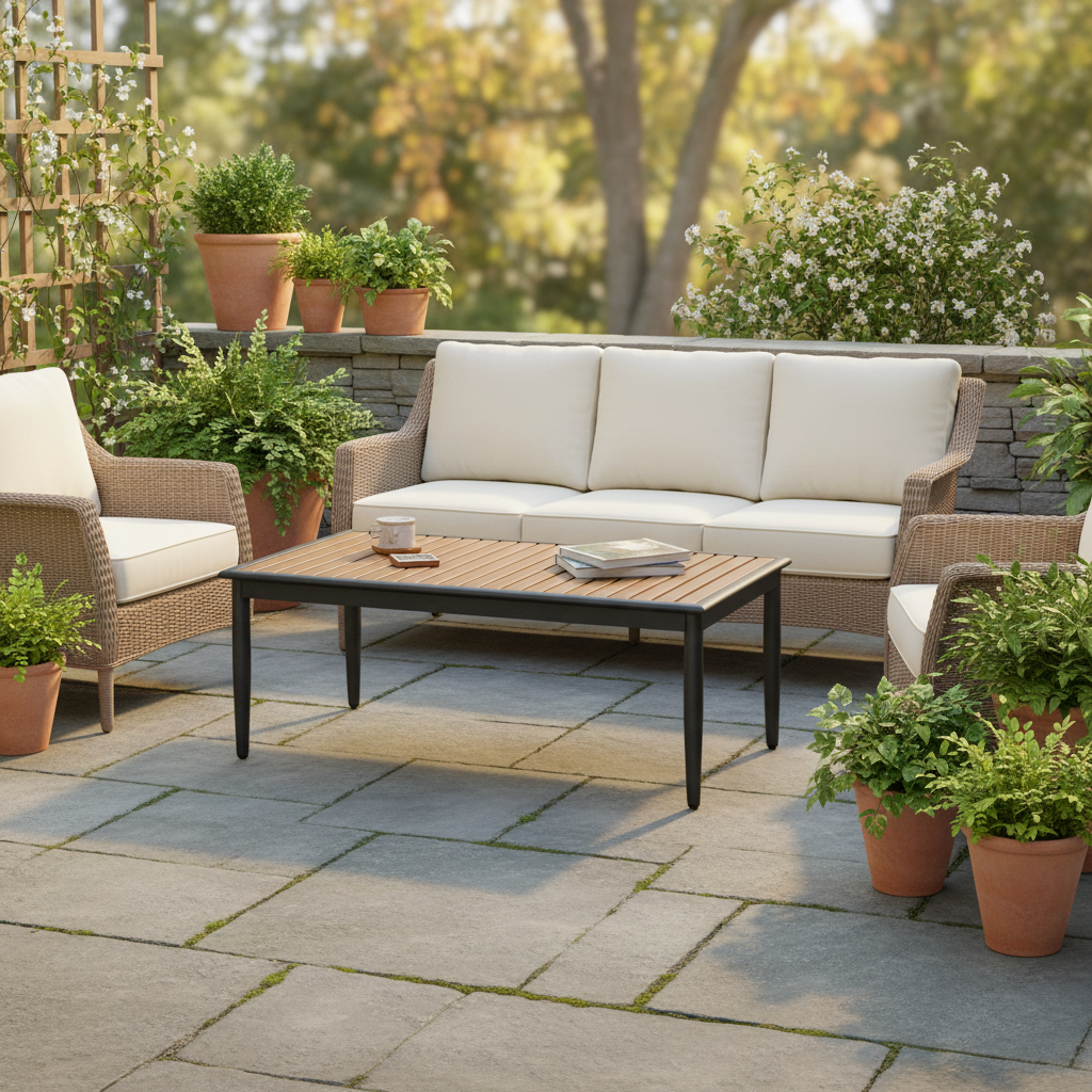 Alfresco Home Oden All-Weather HDPE & Aluminum Outdoor 45" Rectangular Coffee Table