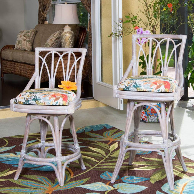 Alexander & Sheridan Cuba 24" Rattan Indoor Armless Bar Stool with Cushion