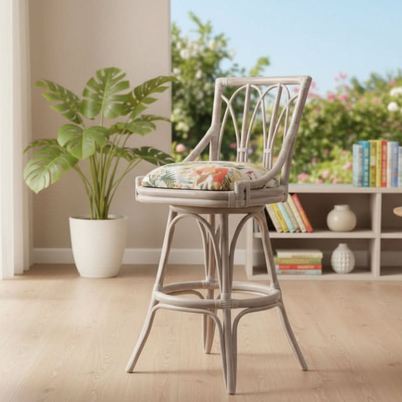 Alexander & Sheridan Cuba 30" Rattan Indoor Armless Bar Stool with Cushion