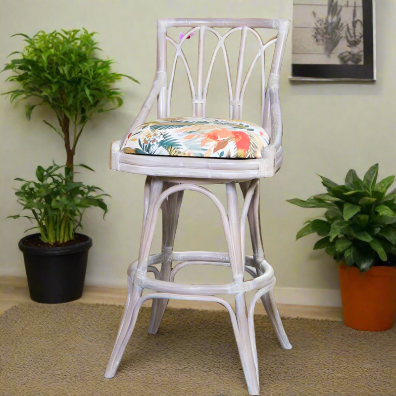 Alexander & Sheridan Cuba 30" Rattan Indoor Armless Bar Stool with Cushion