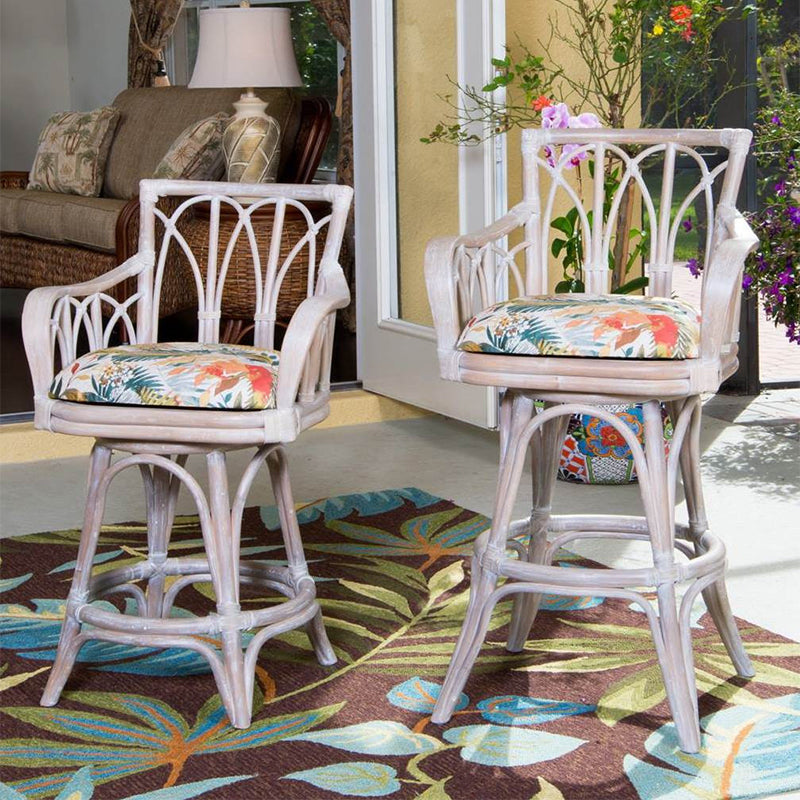 Alexander & Sheridan Cuba 24" Rattan Indoor Bar Stool with Arms and Cushion
