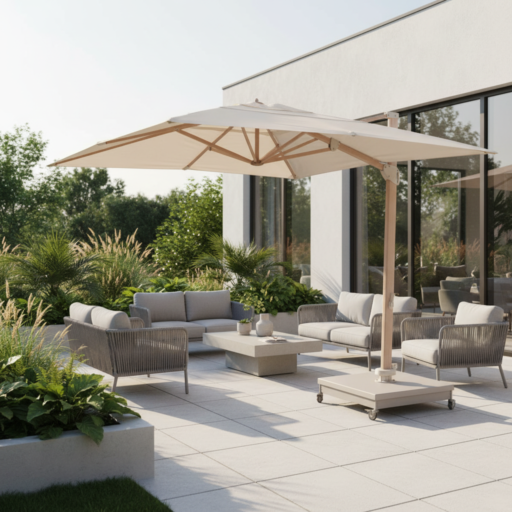 DecoScape The Grand 10' Outdoor Cantilever Umbrella with Wood Grain Base
