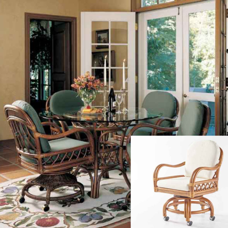 South Sea Rattan Antigua Rattan Indoor 4-Person Swivel Caster Dining Set