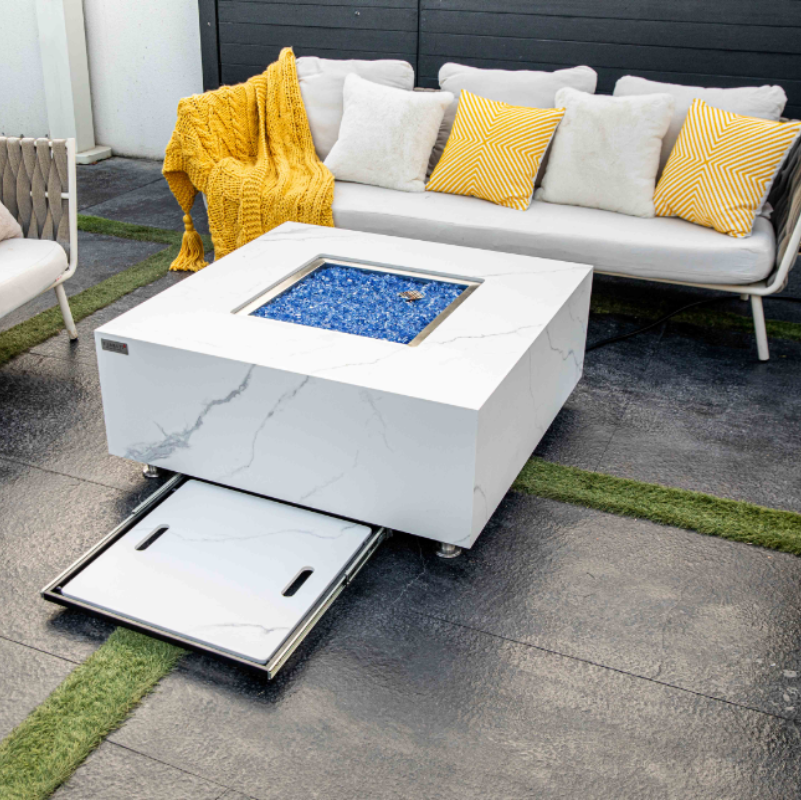 Elementi Plus Bianco Marble Porcelain Outdoor Fire Table