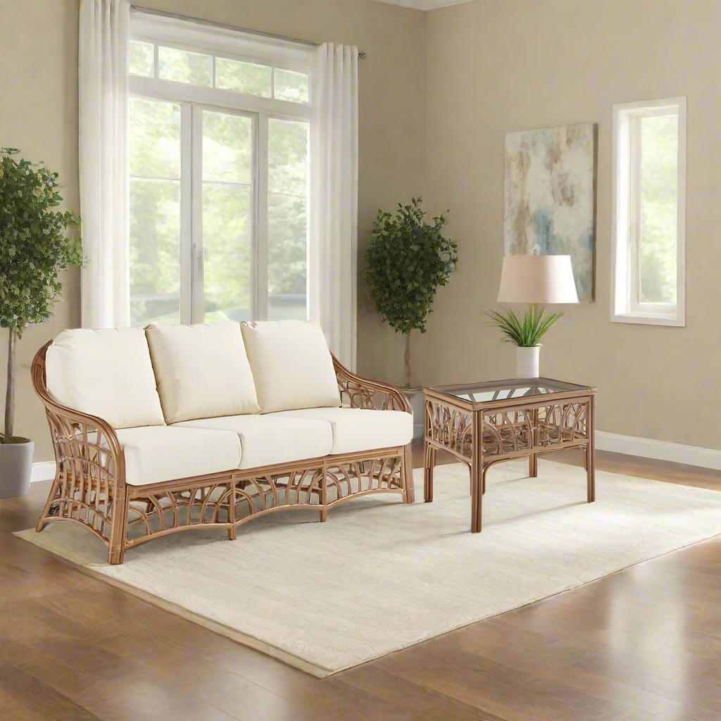 South Sea Rattan New Kauai Rattan Indoor Sofa & End Table Comfort Set