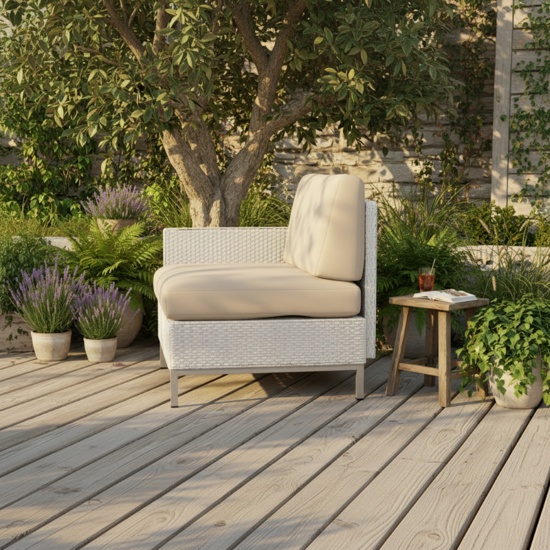 Lloyd Flanders Elements Wicker Outdoor Right Arm Lounge Chair with Loom Arm and Back