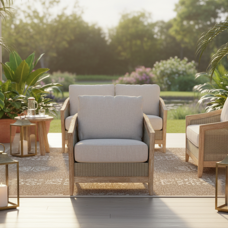 Sunset West Cambria Teak and Wicker Outdoor Club Chair