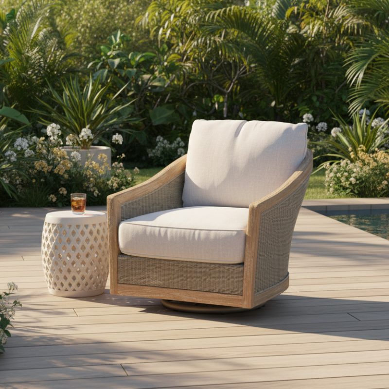 Sunset West Cambria Teak and Wicker Outdoor Swivel Club Chair