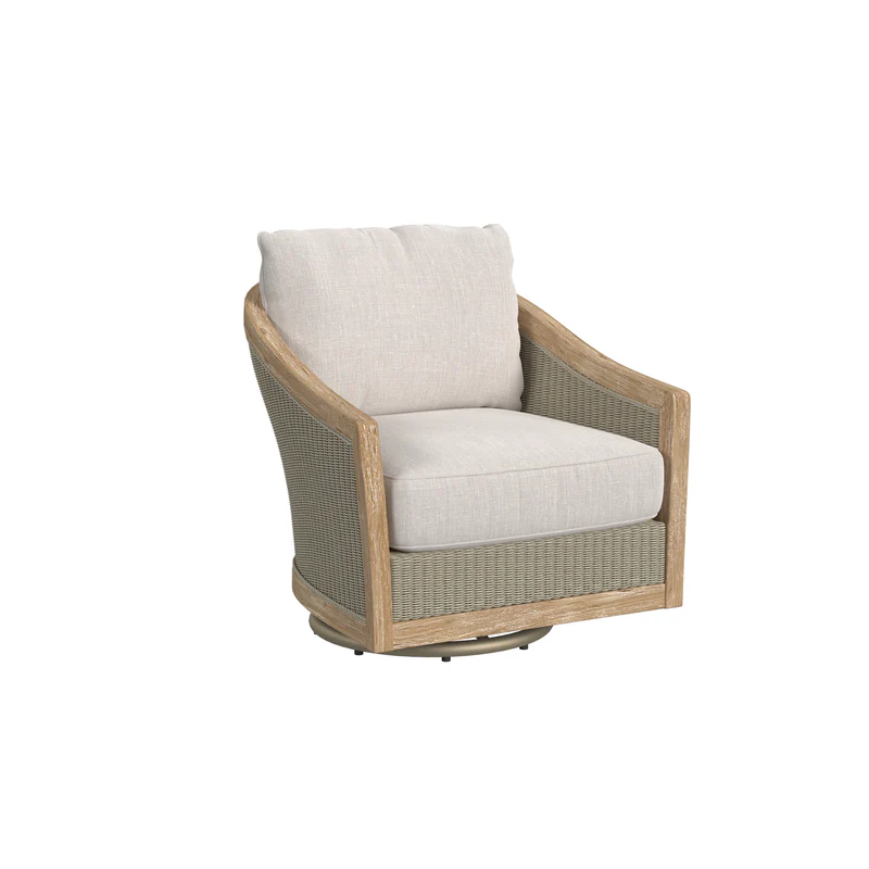 Sunset West Cambria Teak and Wicker Outdoor Swivel Club Chair