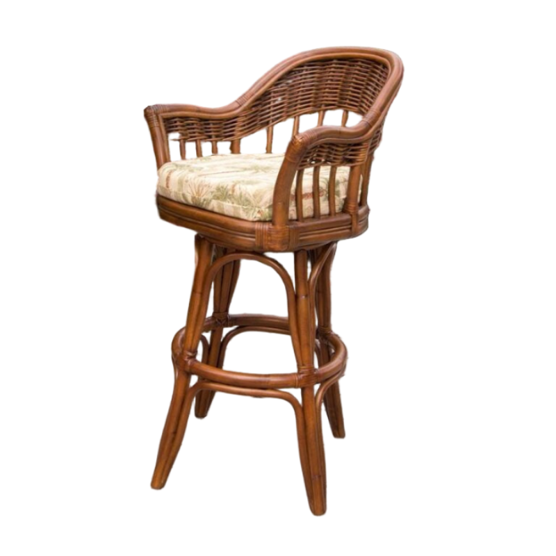 Alexander & Sheridan Bridgeport Natural Rattan Indoor 30" Bar Stool with Cushion