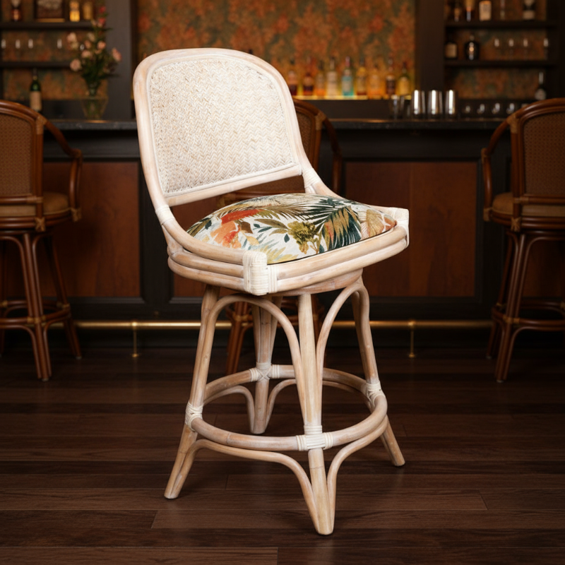 Alexander & Sheridan Cayman 24" Rattan Indoor Armless Bar Stool with Cushion