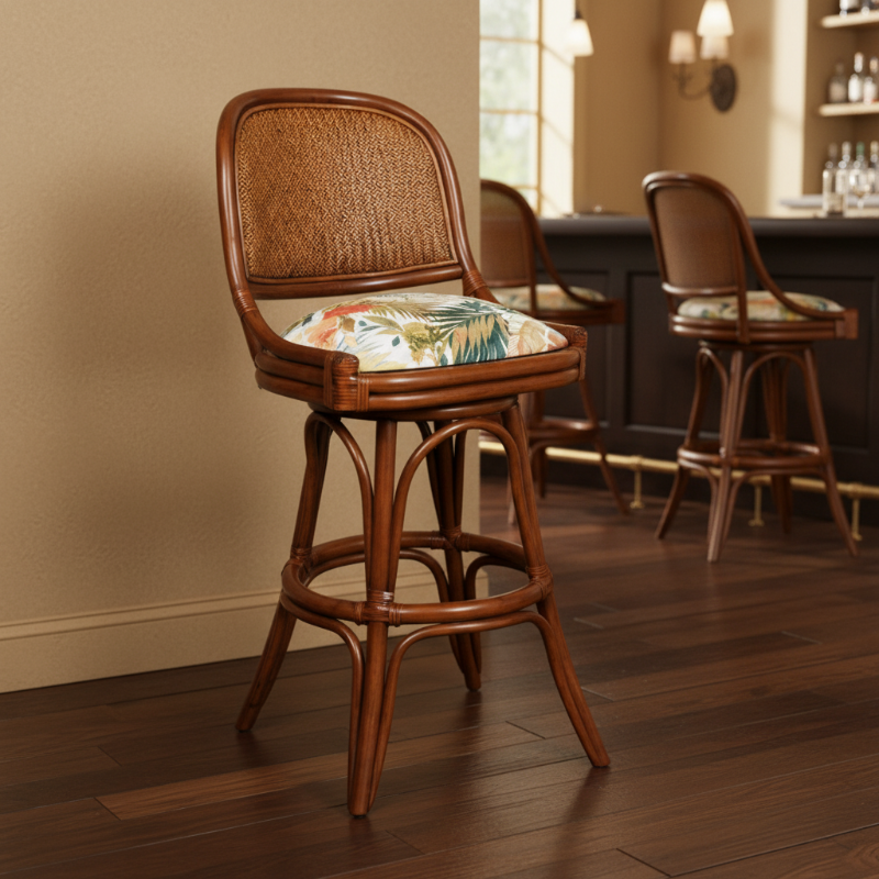 Alexander & Sheridan Cayman 30" Rattan Indoor Armless Bar Stool with Cushion