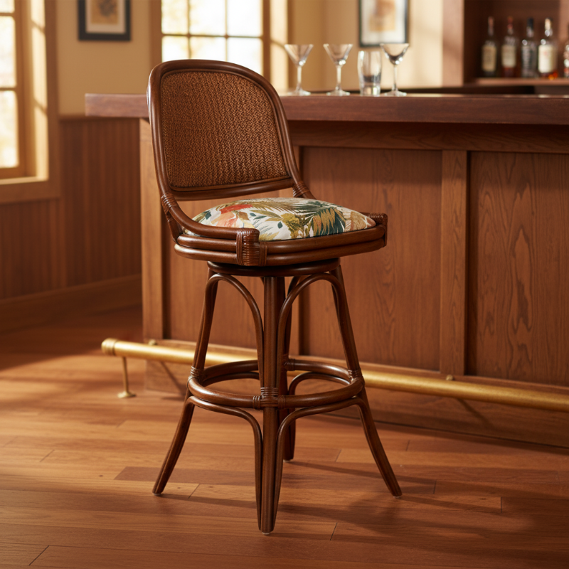 Alexander & Sheridan Cayman 30" Rattan Indoor Armless Bar Stool with Cushion
