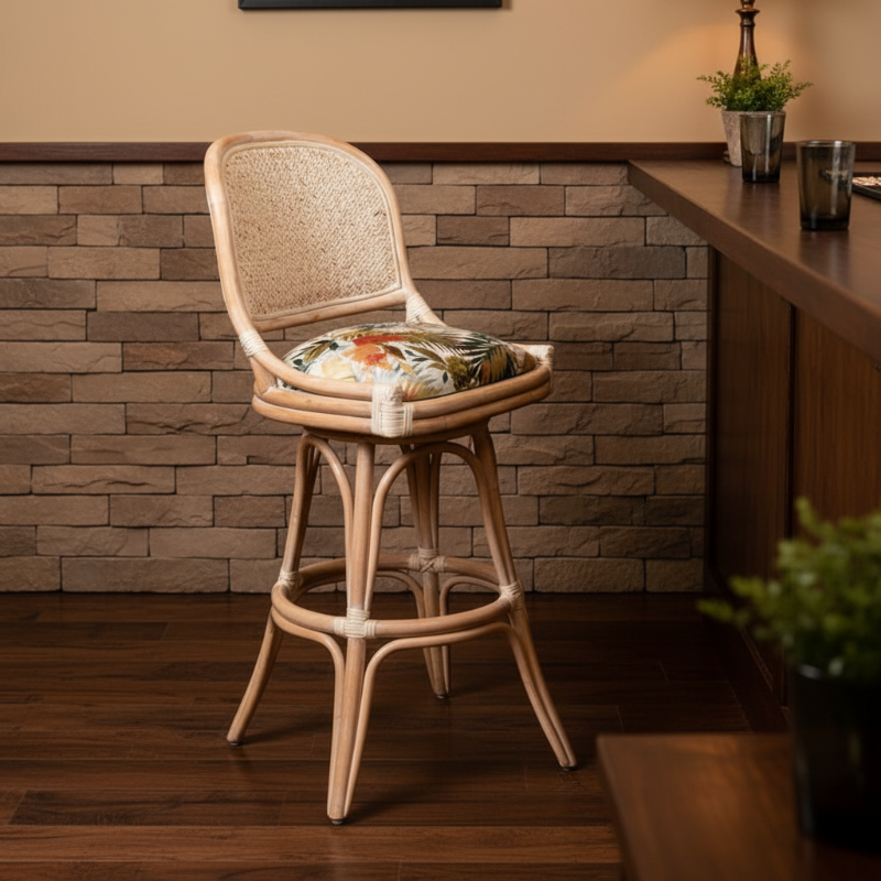 Alexander & Sheridan Cayman 30" Rattan Indoor Armless Bar Stool with Cushion