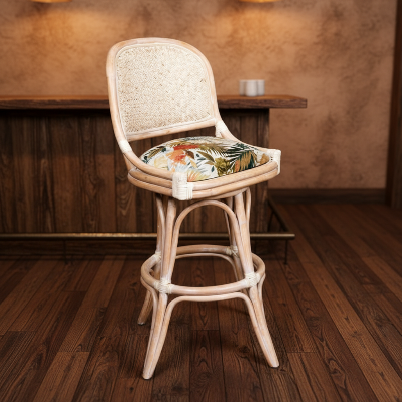 Alexander & Sheridan Cayman 30" Rattan Indoor Armless Bar Stool with Cushion