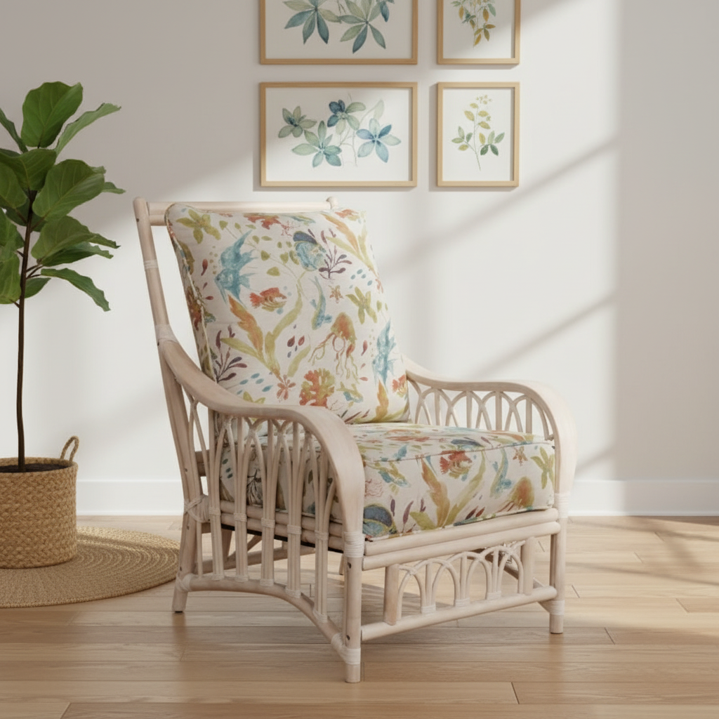 Alexander & Sheridan Cuba Rattan Indoor Lounge Chair with Cushion