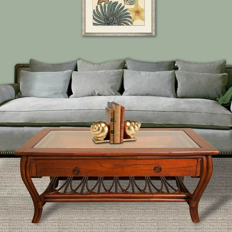 Alexander & Sheridan Cuba Rattan Indoor Cocktail Table with Glass Top and Drawer