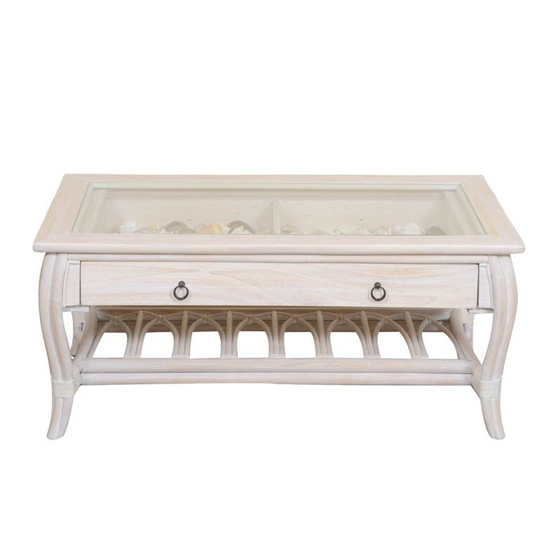 Alexander & Sheridan Cuba Rattan Indoor Cocktail Table with Glass Top and Drawer