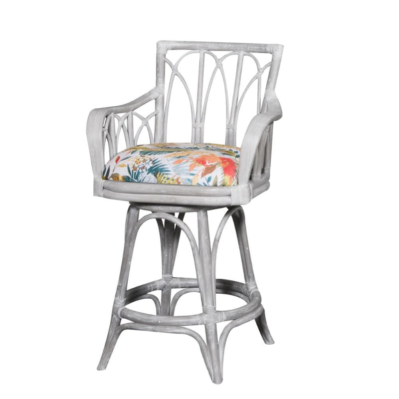 Alexander & Sheridan Cuba 24" Rattan Indoor Bar Stool with Arms and Cushion