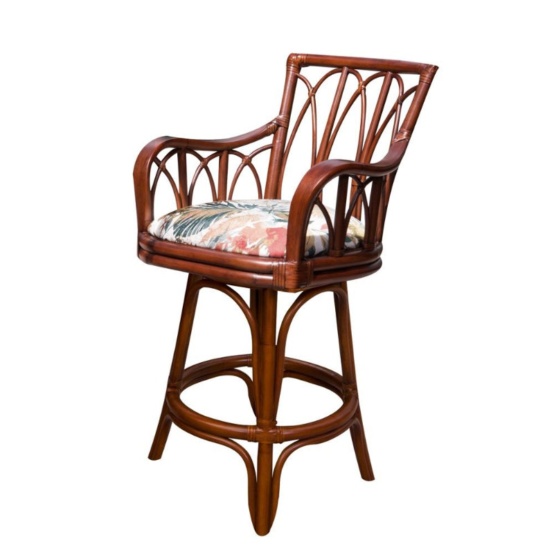 Alexander & Sheridan Cuba 24" Rattan Indoor Bar Stool with Arms and Cushion