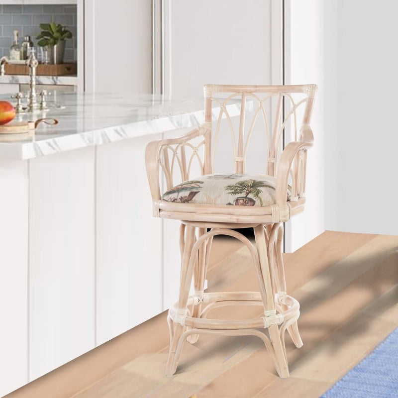 Alexander & Sheridan Cuba 24" Rattan Indoor Bar Stool with Arms and Cushion