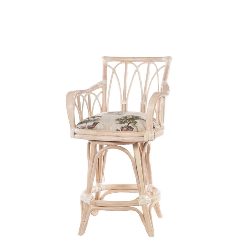 Alexander & Sheridan Cuba 24" Rattan Indoor Bar Stool with Arms and Cushion