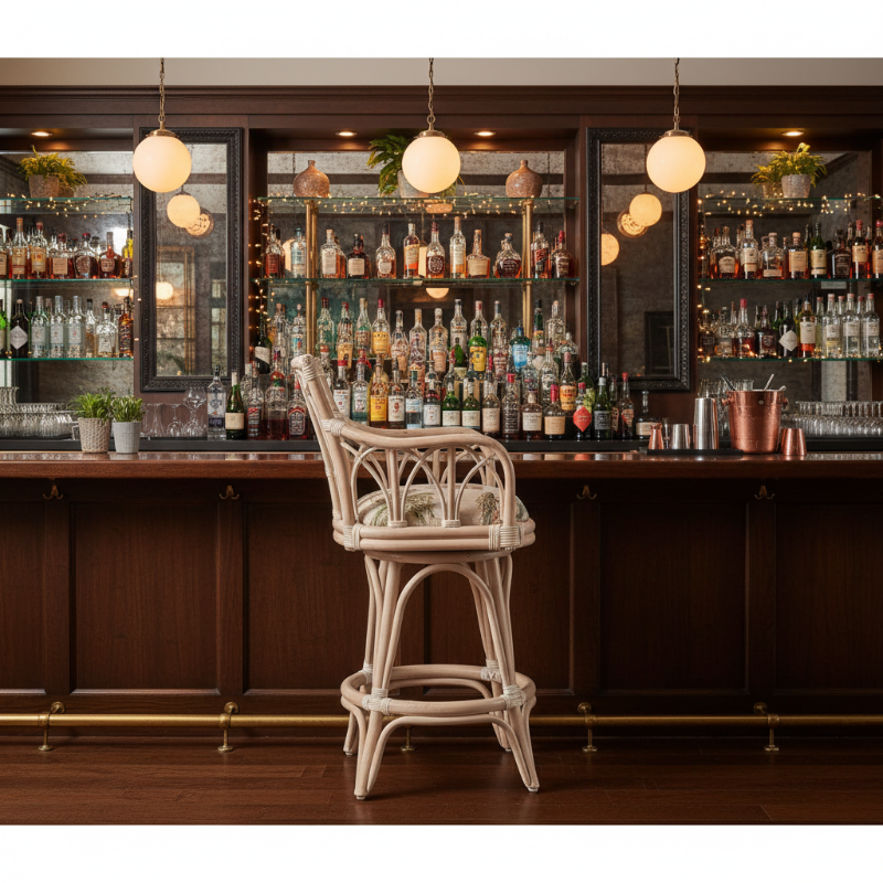 Alexander & Sheridan Cuba 24" Rattan Indoor Bar Stool with Arms and Cushion
