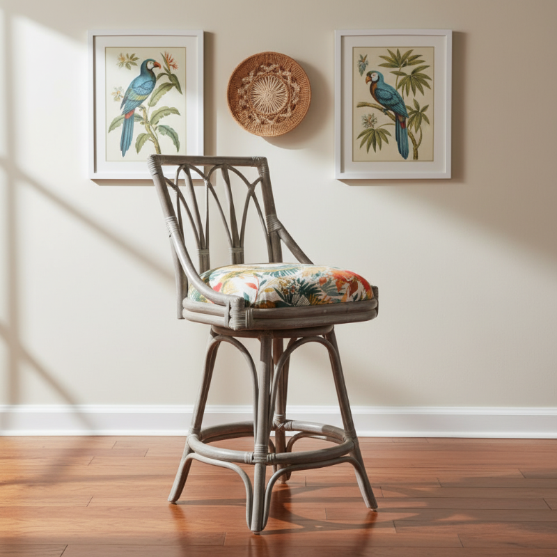 Alexander & Sheridan Cuba 24" Rattan Indoor Armless Bar Stool with Cushion