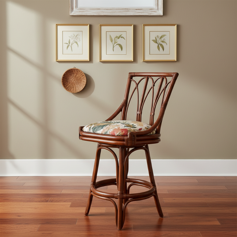 Alexander & Sheridan Cuba 24" Rattan Indoor Armless Bar Stool with Cushion