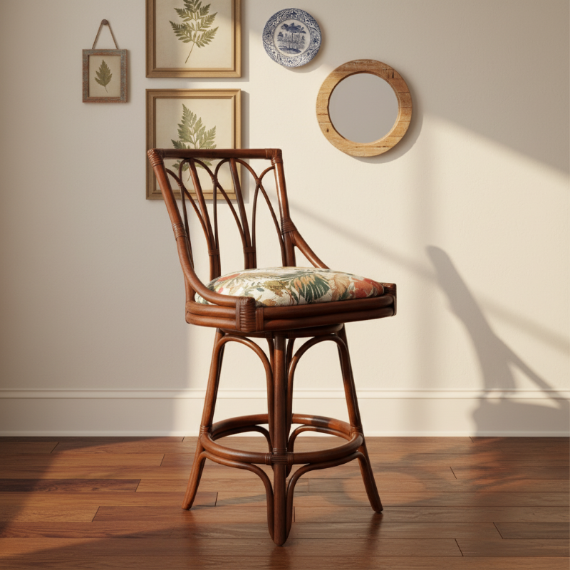 Alexander & Sheridan Cuba 24" Rattan Indoor Armless Bar Stool with Cushion