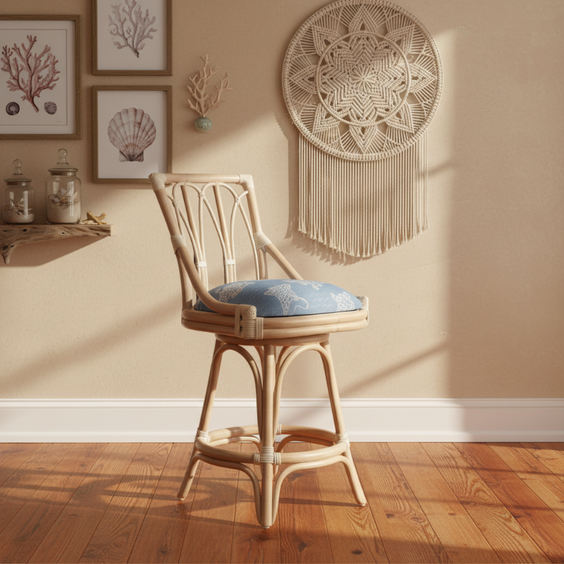 Alexander & Sheridan Cuba 24" Rattan Indoor Armless Bar Stool with Cushion