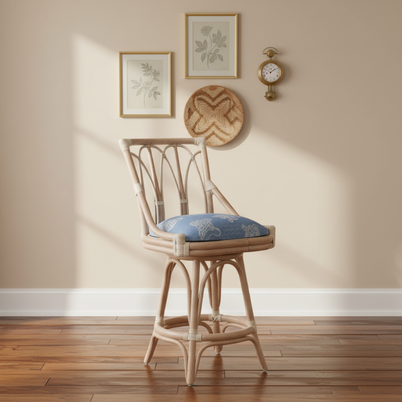 Alexander & Sheridan Cuba 24" Rattan Indoor Armless Bar Stool with Cushion