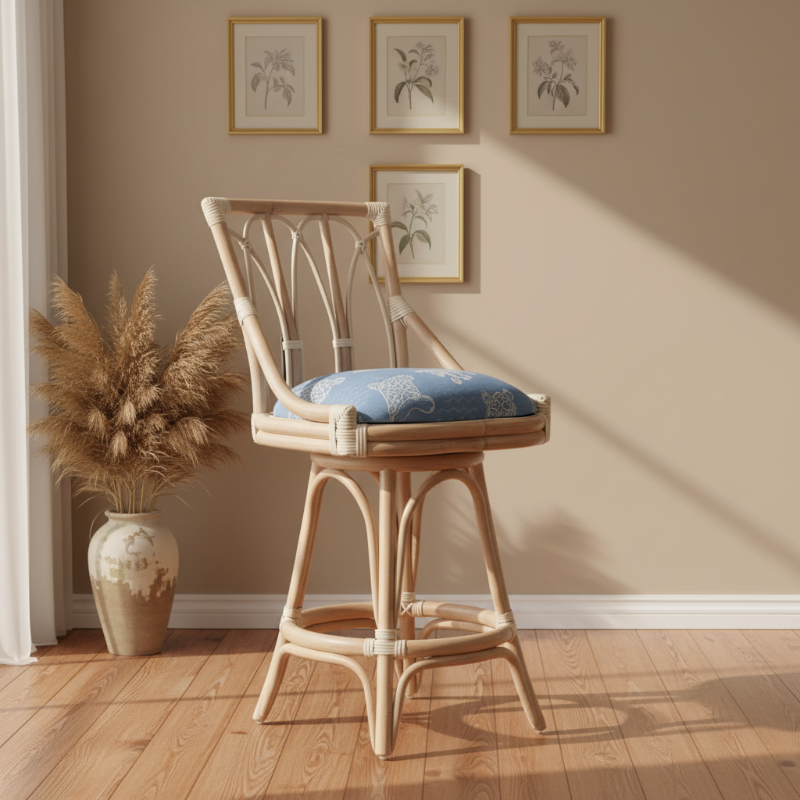 Alexander & Sheridan Cuba 24" Rattan Indoor Armless Bar Stool with Cushion