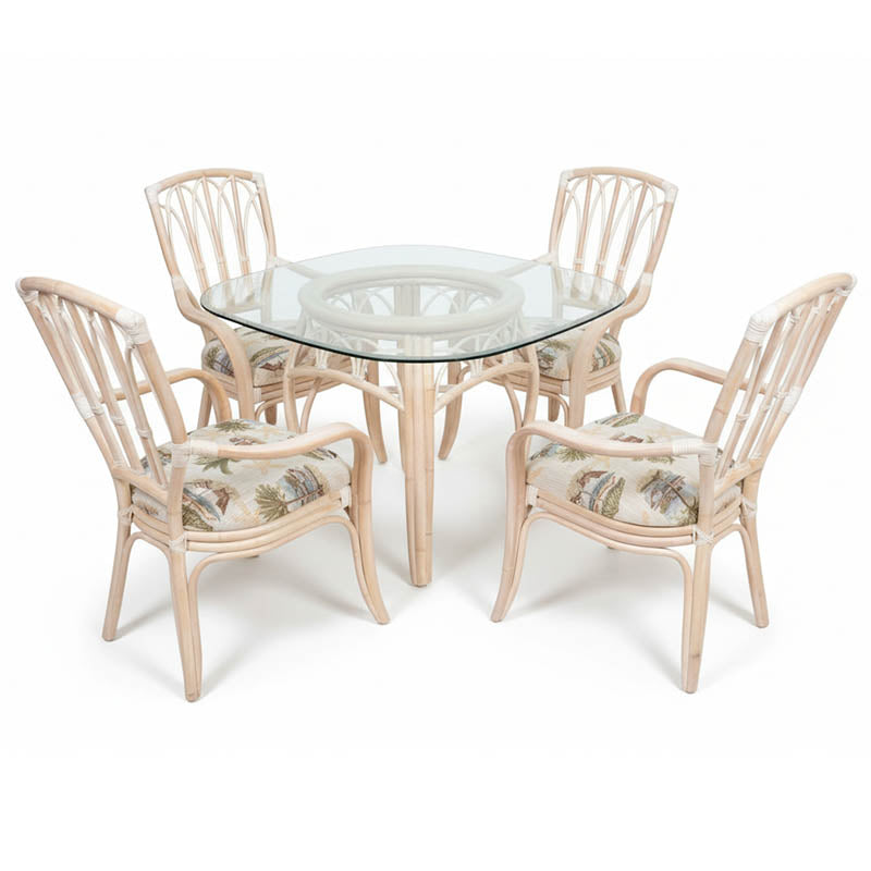 Alexander & Sheridan Cuba Rattan Indoor 4-Person Dining Set with Dining Armchairs and Cushions