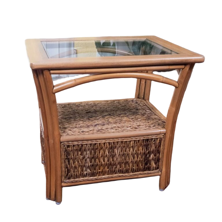 Alexander & Sheridan Panama Rattan Indoor End Table With Glass