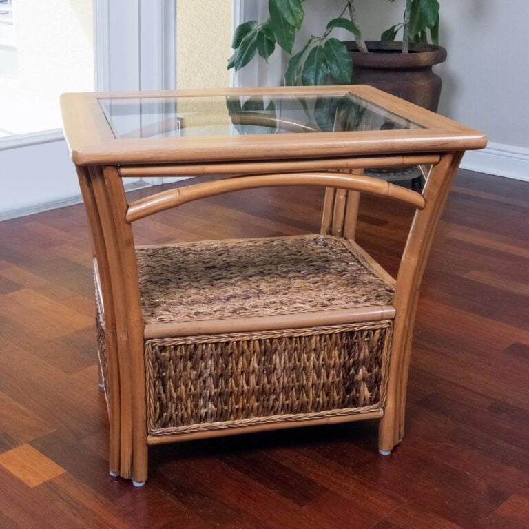 Alexander & Sheridan Panama Rattan Indoor End Table With Glass