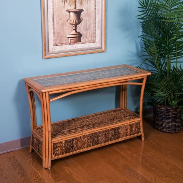 Alexander & Sheridan Panama Rattan Indoor Sofa Table With Glass