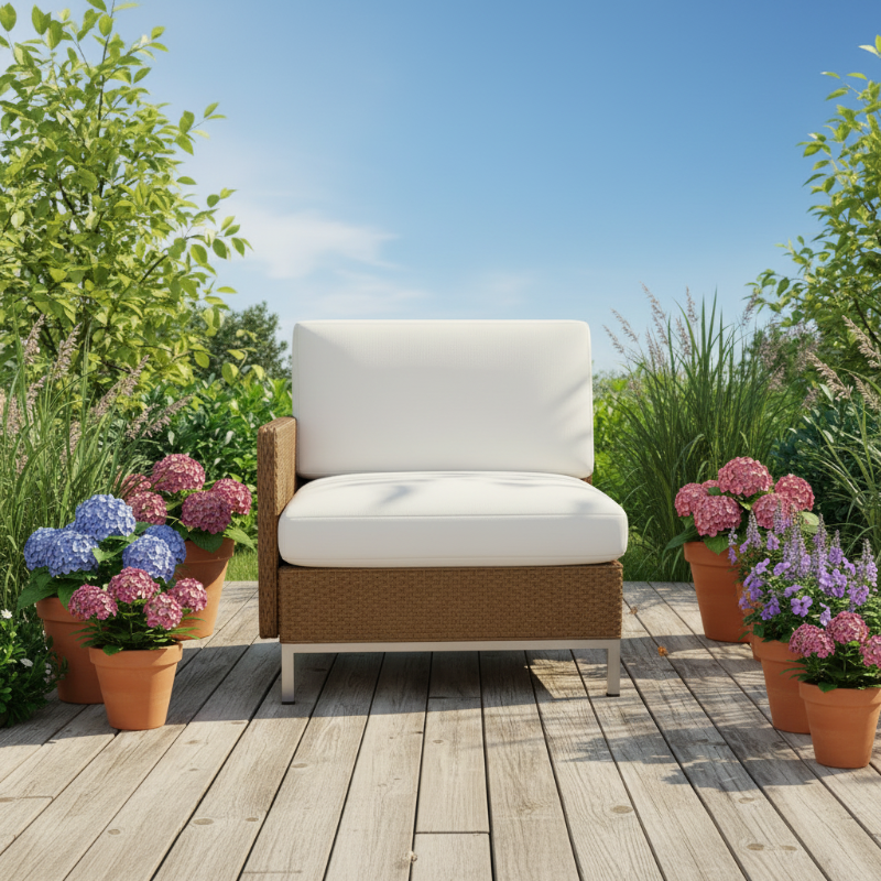 Lloyd Flanders Elements Wicker Outdoor Right Arm Lounge Chair with Loom Arm and Back