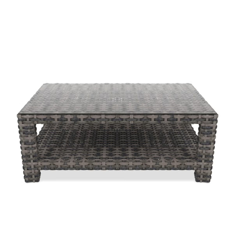 Forever Patio Cavalier Wicker Rectangular Coffee Table with Shelf & Glass Top