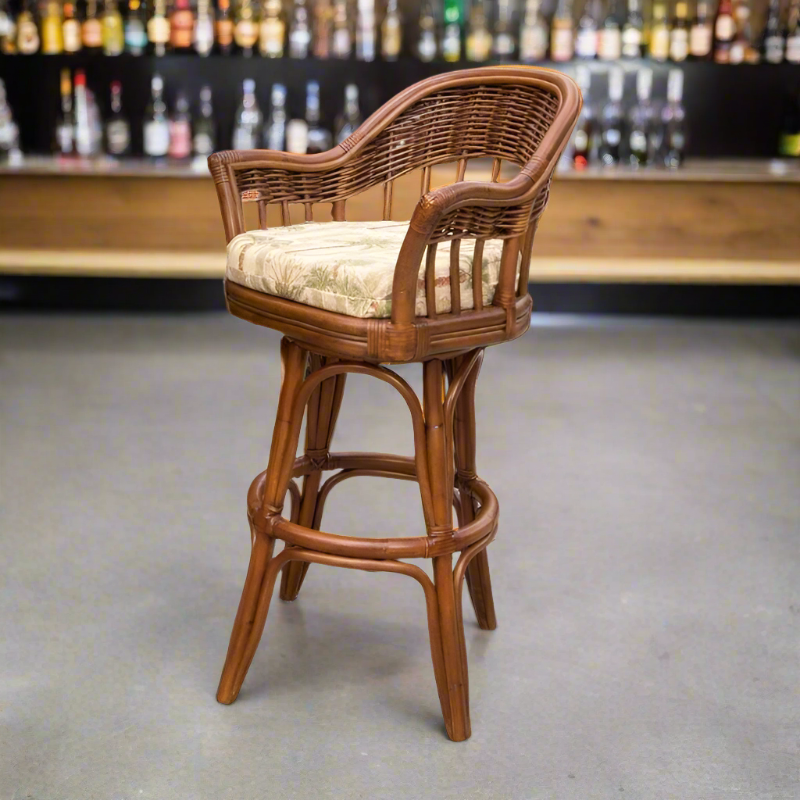 Alexander & Sheridan Bridgeport Natural Rattan Indoor 30" Bar Stool with Cushion