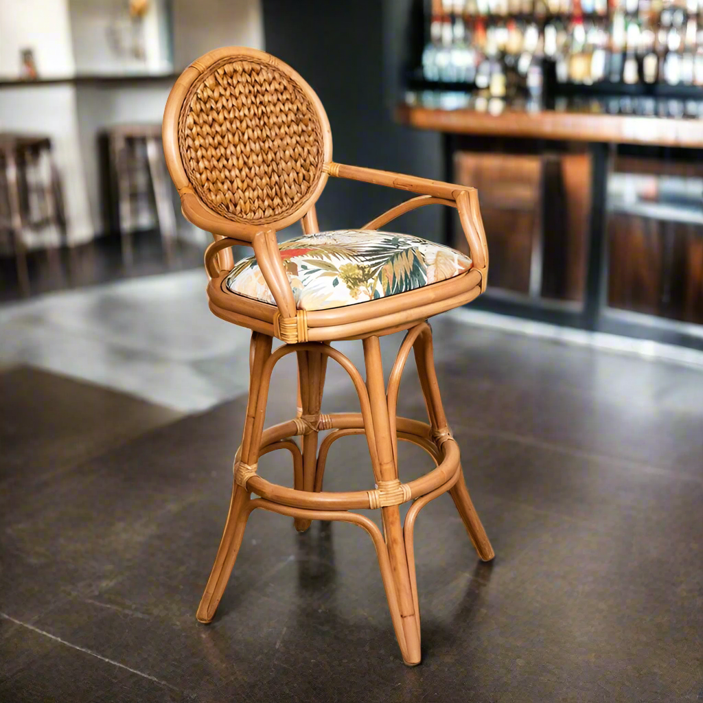 Alexander & Sheridan Bahama 24" Rattan Indoor Bar Stool with Cushion