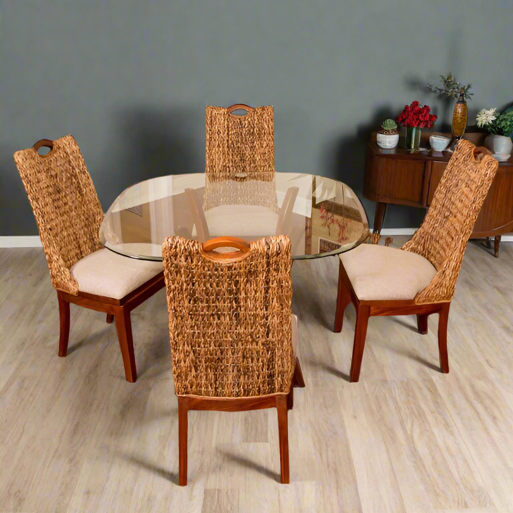 Alexander & Sheridan Belize Natural Rattan Indoor 4-Person Dining Set with Cushions