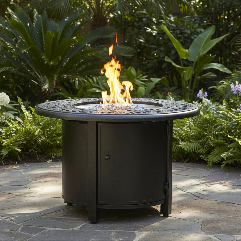 Alfresco Home Kinsale Cast Aluminum Outdoor 36" Round Fire Pit Table Blacksmith